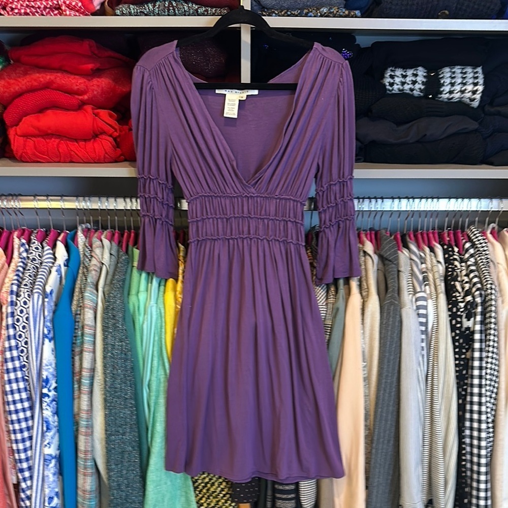 Max Studio purple 3/4 sleeve v neck dress size S